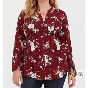 Torrid Emma Red Wine Floral Babydoll Tunic Sz 1X